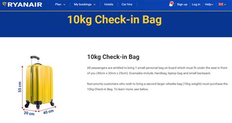 ryanair dimensions of 10kg bag.